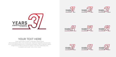 Anniversary logo set vector design, red color for celebration event