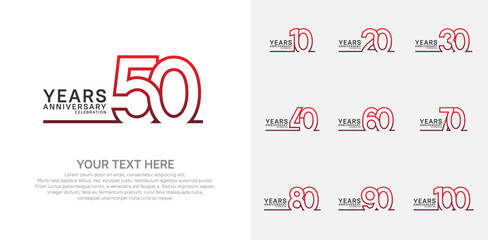 Anniversary logo set vector design, red color for celebration event