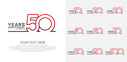 Anniversary logo set vector design, red color for celebration event