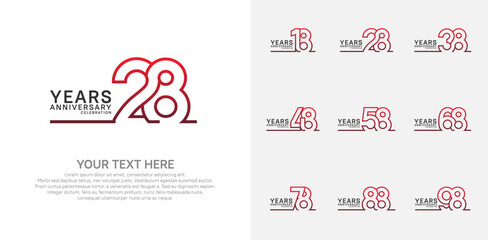 Anniversary logo set vector design, red color for celebration event