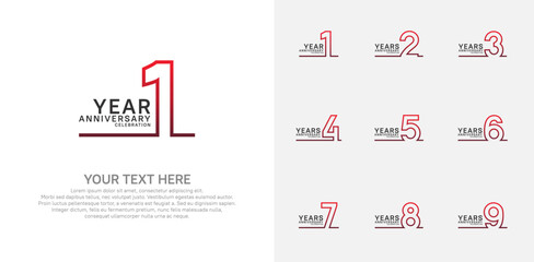 Anniversary logo set vector design, red color for celebration event