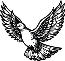 Obraz premium Stylized dove in flight with outstretched wings bird flying