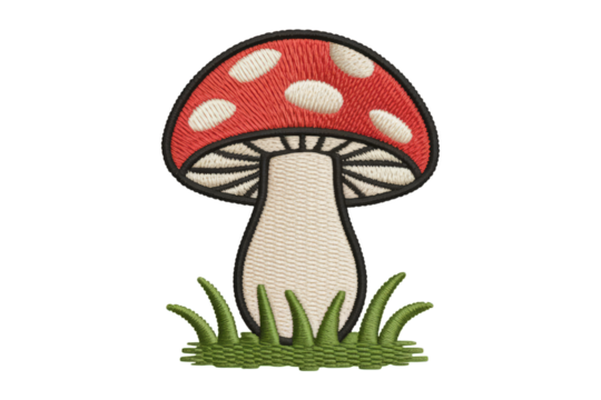 Red mushroom with white spots and green grass image