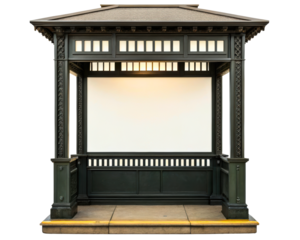 Vintage subway entrance kiosk with blank advertising mockup on a transparent background