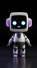 Adorable Robot Character with Futuristic Design and Glowing Blue Eyes
