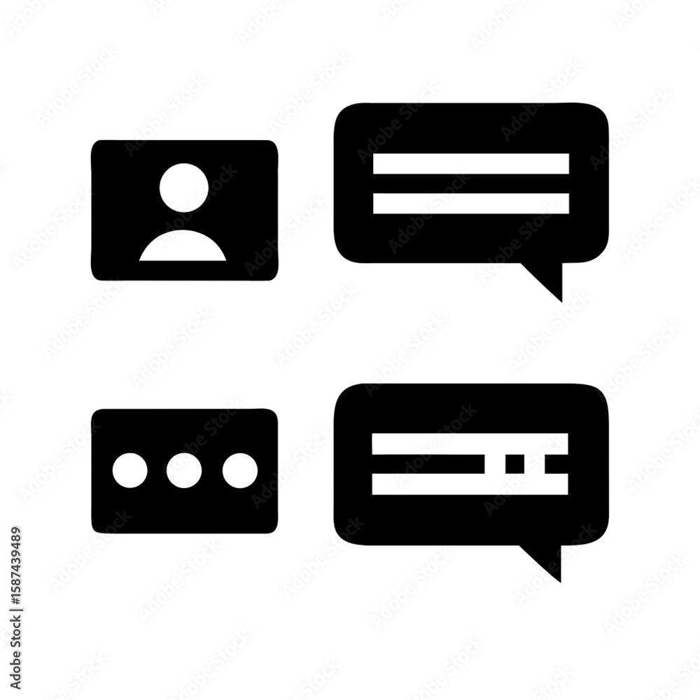Poster illustration of chat and user icons representing communication and connection isolated on transparen