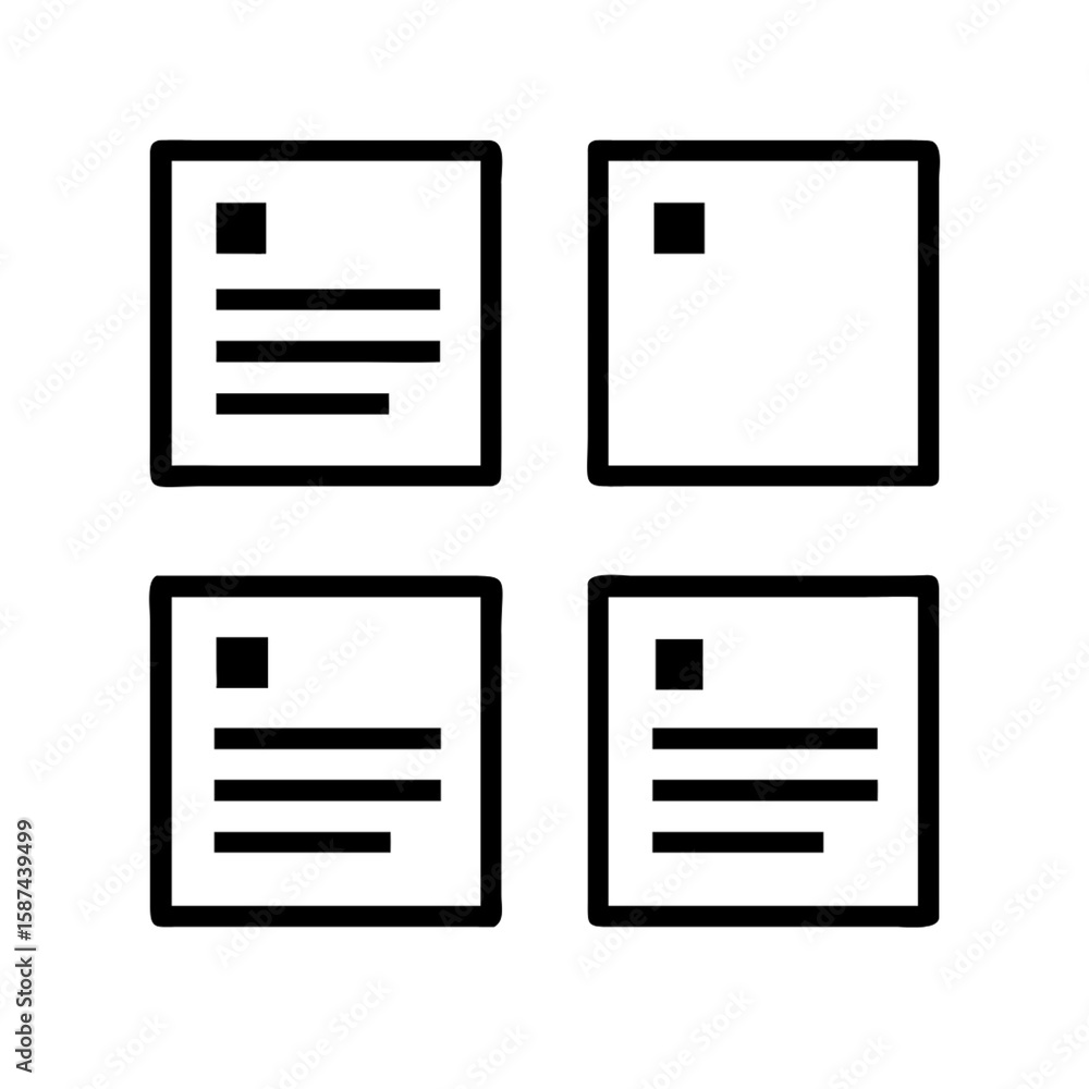 Fototapete illustration of four document icons displaying text and information isolated on transparent backgrou