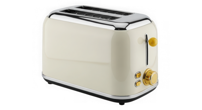 Cream colored retro toaster kitchen appliance isolated on transparent background
