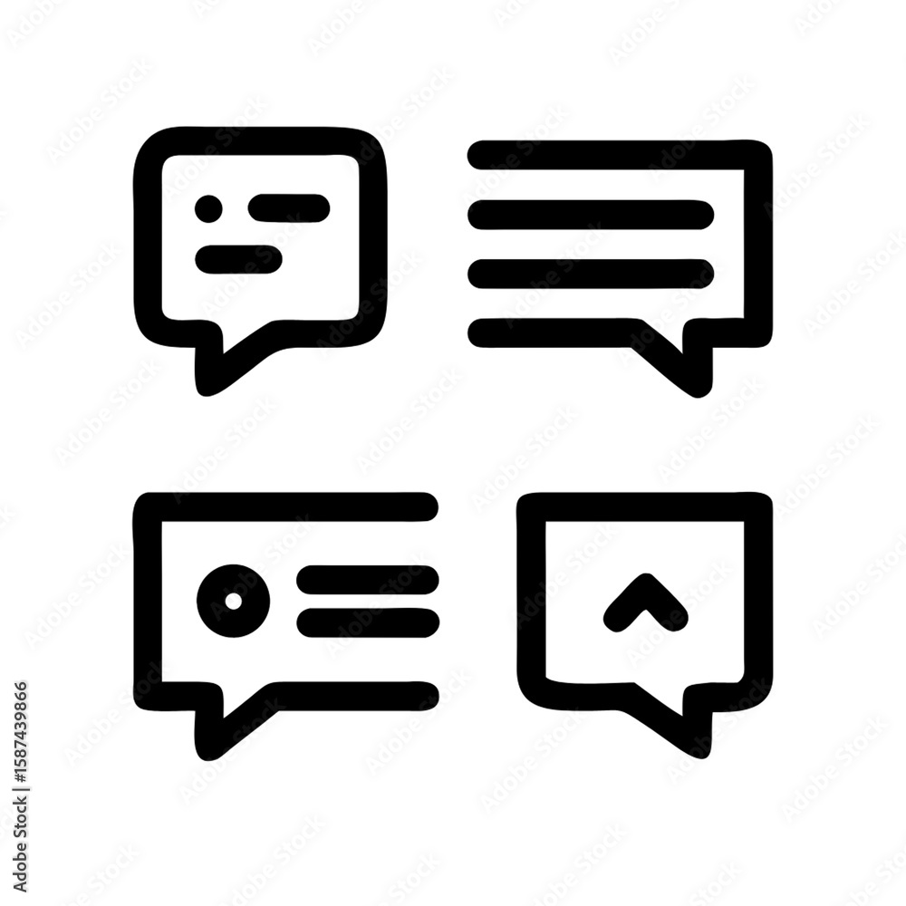 Poster illustration of icons depicting chat messages and communication status isolated on transparent backg