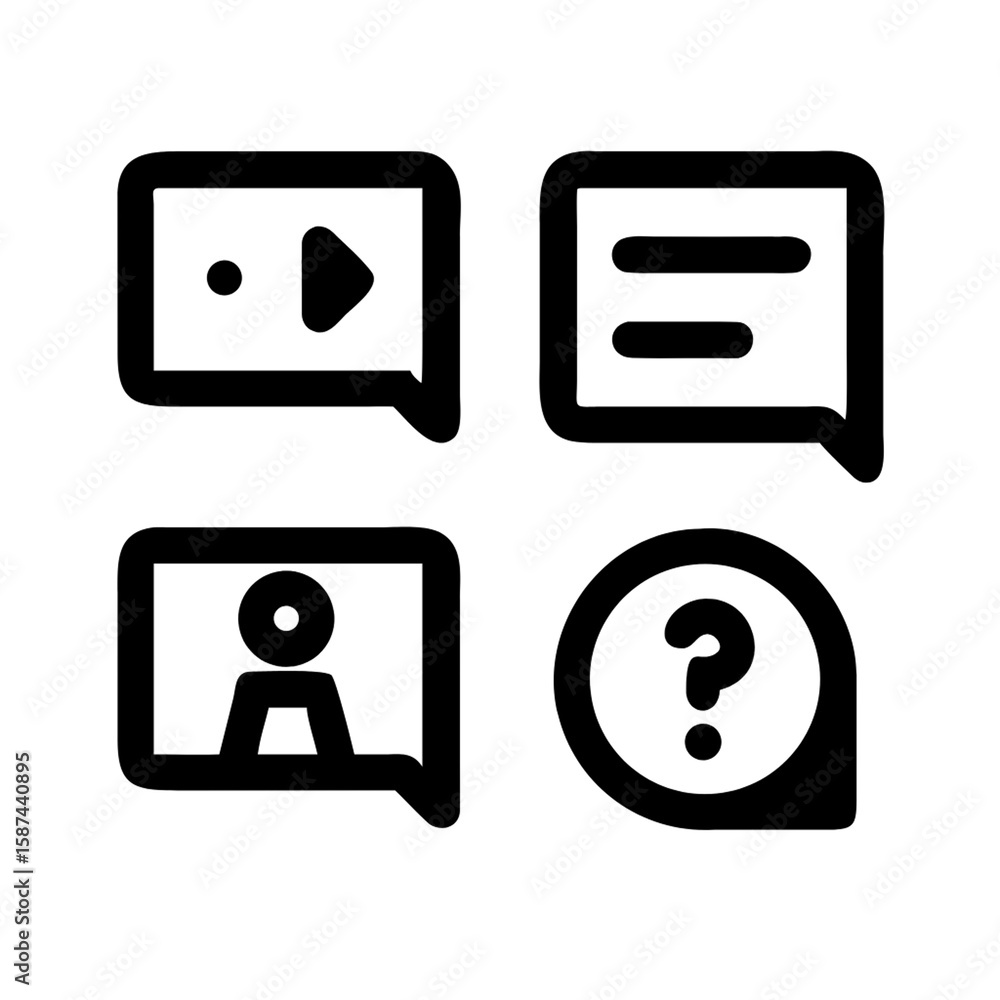Fototapete illustration of four chat message bubble icons with various content isolated on transparent backgrou