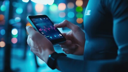 Man reviewing fitness data on smartphone - Powered by Adobe