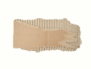 Torn corrugated cardboard piece isolated on white background	