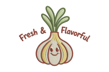 Smiling garlic with fresh and flavorful text vegetable