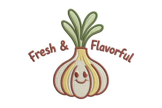 Smiling garlic with fresh and flavorful text vegetable