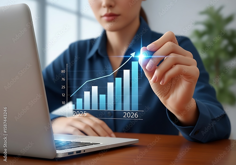 Aufkleber analyzing financial growth trends with a business professional using digital data visualization