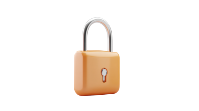 Orange Padlock 3D Render on Transparent Background
