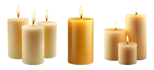 Set of wax candles isolated on transparent background