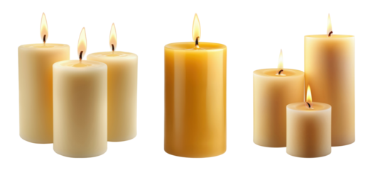 Set of wax candles isolated on transparent background