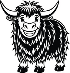 Obraz premium Highland cow with shaggy fur and large horns vector