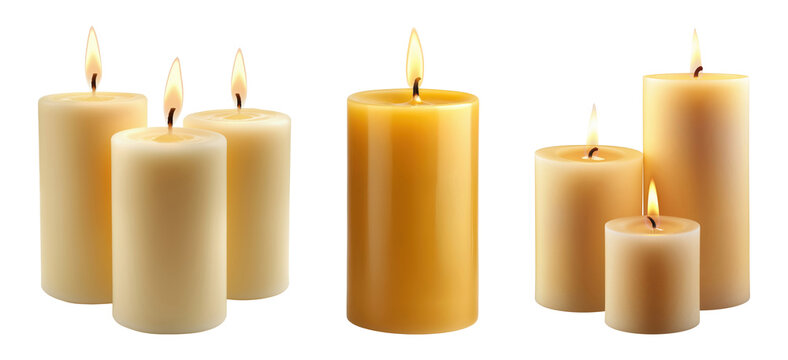 Set of wax candles isolated on transparent background
