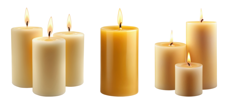 Set of wax candles isolated on transparent background