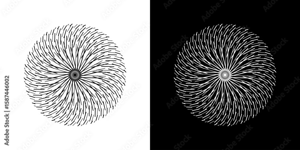 Fototapete abstract background with line pattern forming circle. spiral art design as logo or icon. black lines