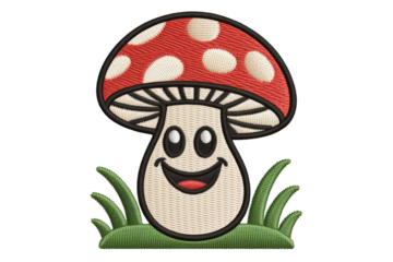 Smiling red mushroom with white spots cartoon happy