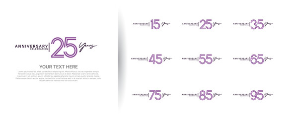logo anniversary set. purple and black color on white background for special event