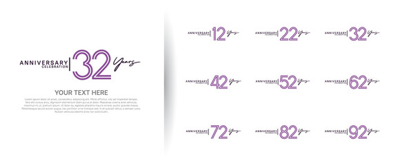 logo anniversary set. purple and black color on white background for special event