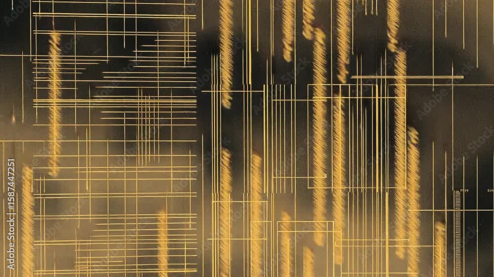 Poster golden geometric lines form an abstract pattern on a dark textured background