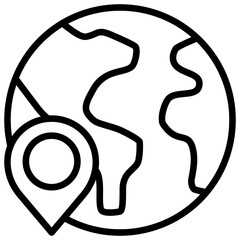 Global Shipping Outline Icon Vector Design - Globe with location pin, representing worldwide delivery, international logistics, or global distribution