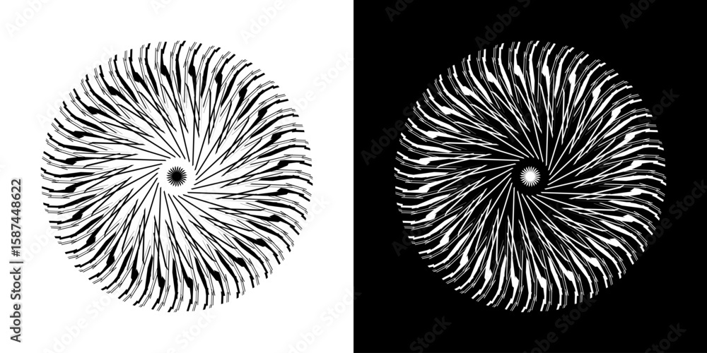 Fototapete abstract background with line pattern forming circle. spiral art design as logo or icon. black lines