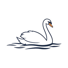 Naklejka premium A graceful white swan glides serenely across the calm water, its elegant form reflected in the still surface isolated on white background