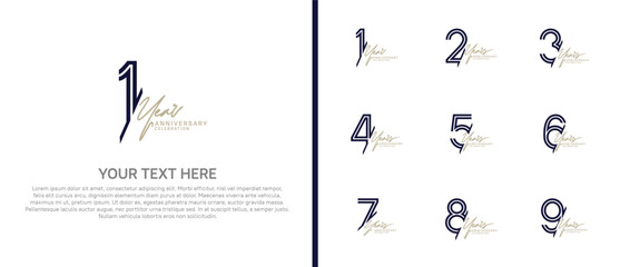 logo anniversary set. purple color with brown handwriting on white background for special event