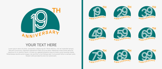 logo anniversary set. green color with half circle on white background for special event