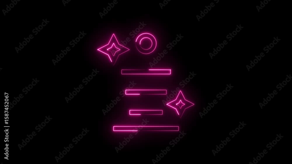 Poster pink neon filtering or sorting interface elements on black background glowing data display
