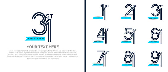 logo anniversary set. black color with blue ribbon on white background for special event