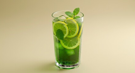 Refreshing Green Drink with Lemon and Mint, Studio Shot