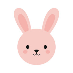 A cute pink bunny face isolated on white background, perfect for easter designs and childrens illustrations