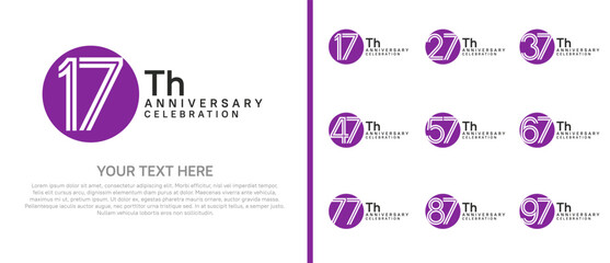 logo anniversary set. purple and black color with circle on white background for special event