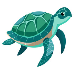 Delightful sea turtle graphic in shades of teal and green, perfect for children's designs or marine-themed projects.