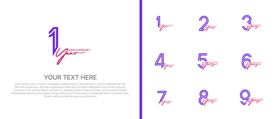logo anniversary set. purple color with handwriting on white background for special event