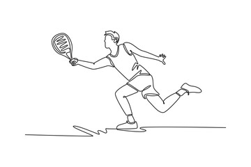 man playing Padel tennis player. padel concept. Single line draw design. Vector graphic illustration