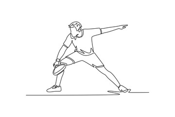 man playing Padel tennis player. padel concept. Single line draw design. Vector graphic illustration