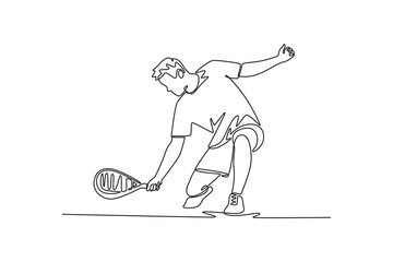 Young athlete playing padel. padel concept. Single line draw design. Vector graphic illustration