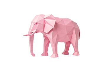 Obraz premium Pink geometric low poly elephant sculpture with angular faceted design and trunk, isolated on a transparent background