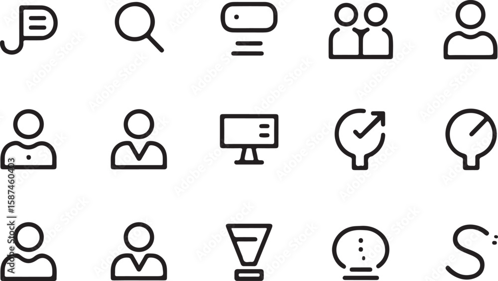 Fototapete Collection of modern outline icons for user interface design isolated on transparent background