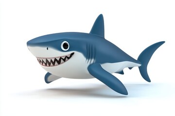 Obraz premium Shark swimming fast 3d render cartoon character on white background