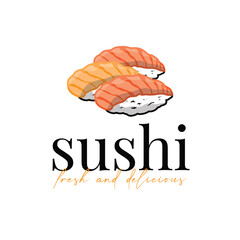 Japanese food concept design, sushi logo, authentic food that is fresh and delicious, illustration symbol for restaurant, cafe, and business brand or poster template