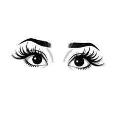 Black and white illustration of a woman's eyes with long eyelashes and defined eyebrows female